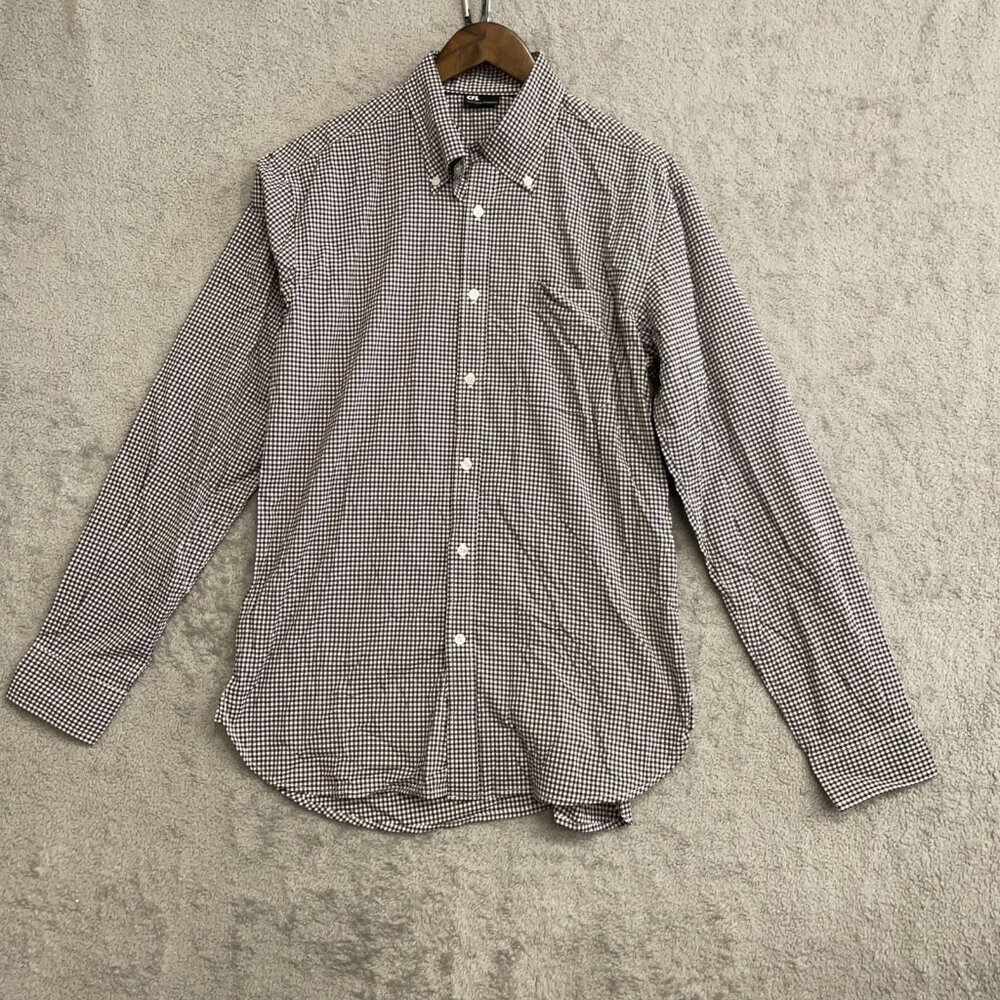CFL Men's M Brown & White Gingham Button-Up Shirt Mens Cotton Long Sleeve
